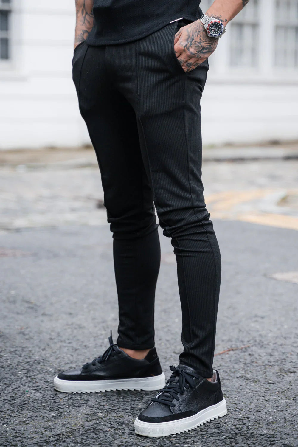 Calça Masculina de Veludo Cotelê Preta Piani
