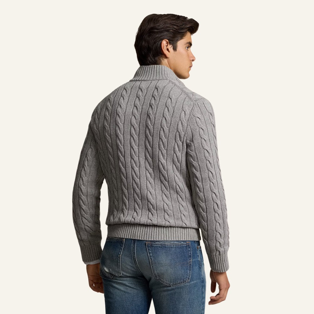 Suéter Masculino de Tricô Gola Alta Meio Zíper Fontaine