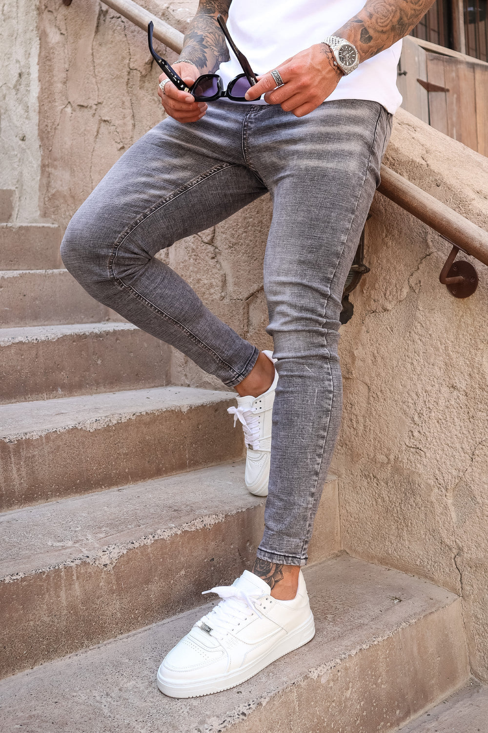 Calça Jeans Slim Fit Masculina Cinza Piori