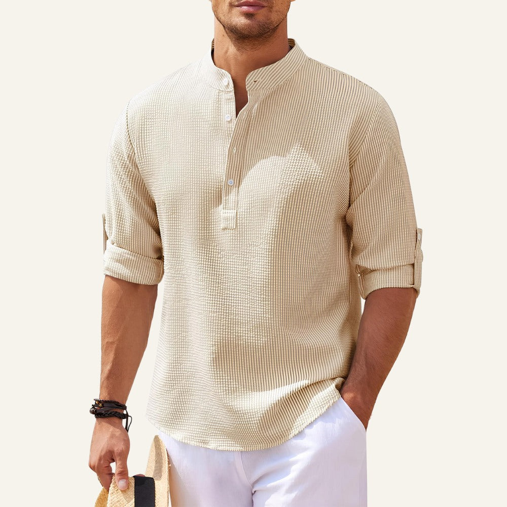 Camisa Masculina de Linho Listrada Old Money Ascot