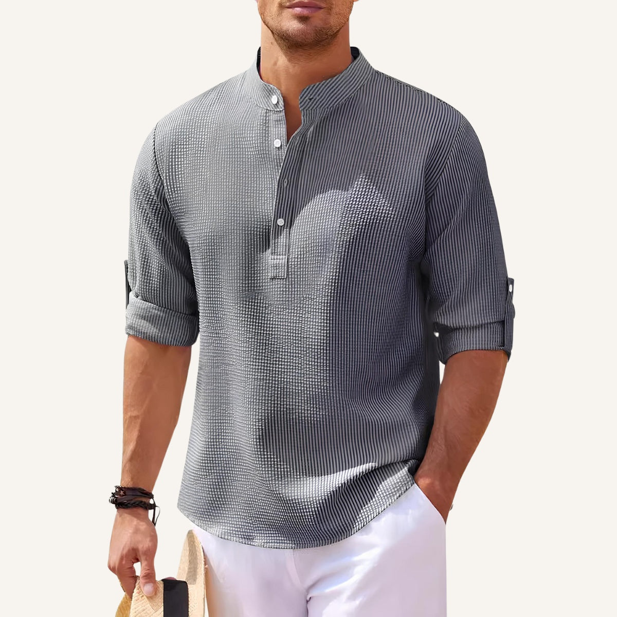 Camisa Masculina de Linho Listrada Old Money Ascot