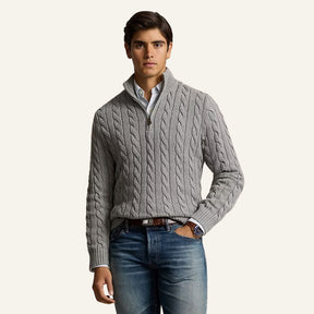 Suéter Masculino de Tricô Gola Alta Meio Zíper Fontaine
