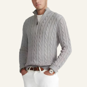 Suéter Masculino de Tricô Gola Alta Meio Zíper Fontaine