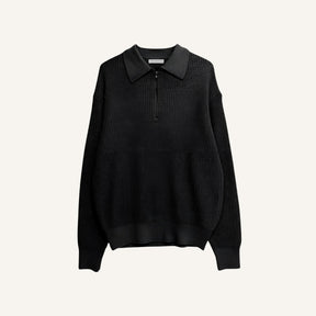Suéter de Tricô Masculino Canelado com Meio Zíper